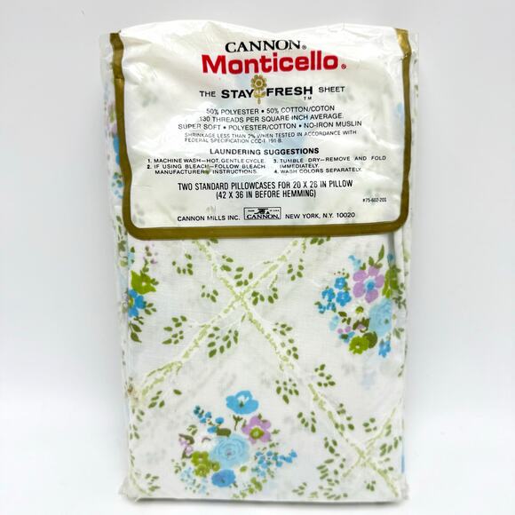 2 Vintage Canon Monticello Floral Pillowcases Standard No Iron Cotton Polyester - Picture 3 of 5